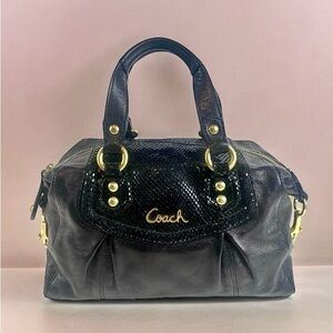 Coach Ashley Black Snakeskin Accents Leather Satchel Bag MSRP $358